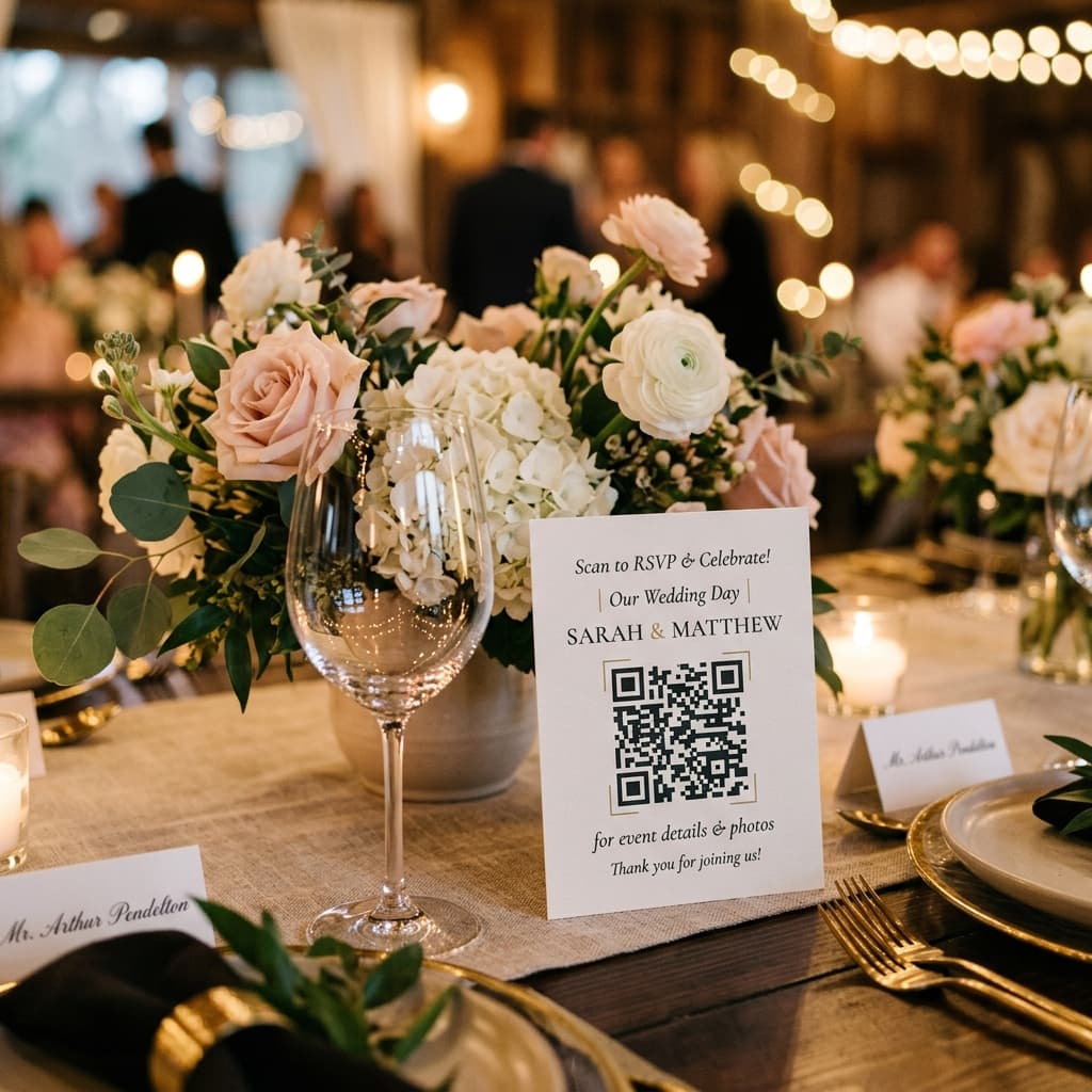 Styled QR code on a wedding table card